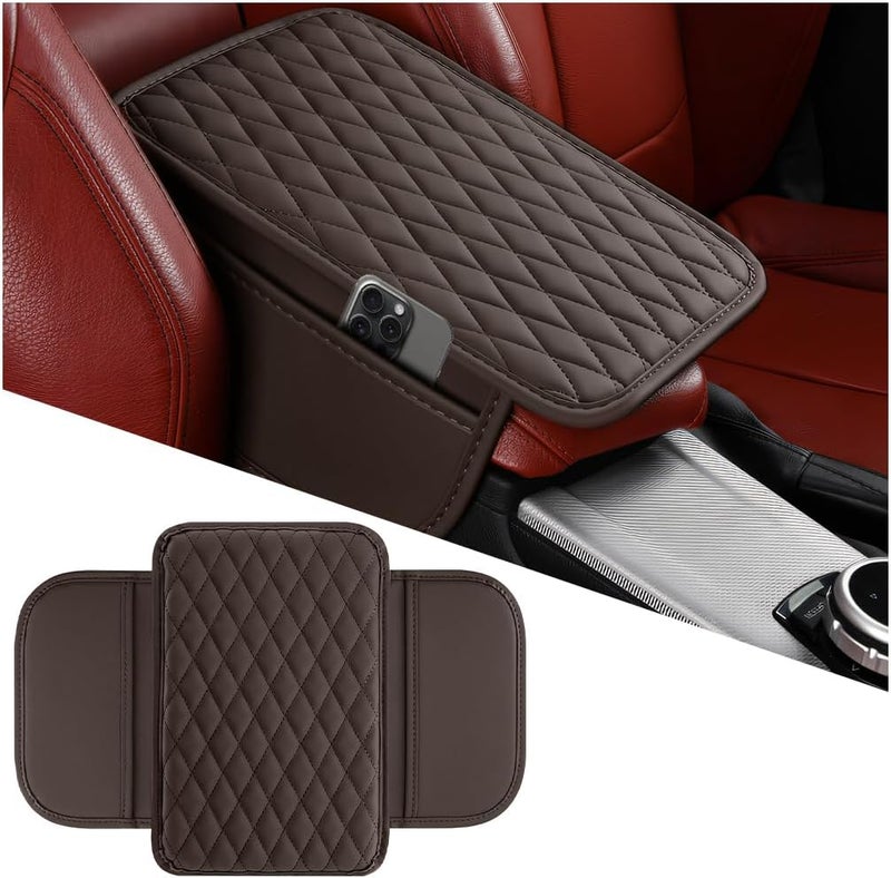 Mandark Car Center Console Cover, Microfiber Leather Vehicle Armrest Protector Cushion with 2 Storage Bags, Auto Interior Arm Rest Seat Box Pad Accessories, Universal for SUV, Sedan, Truck (Coffee) - Image 1